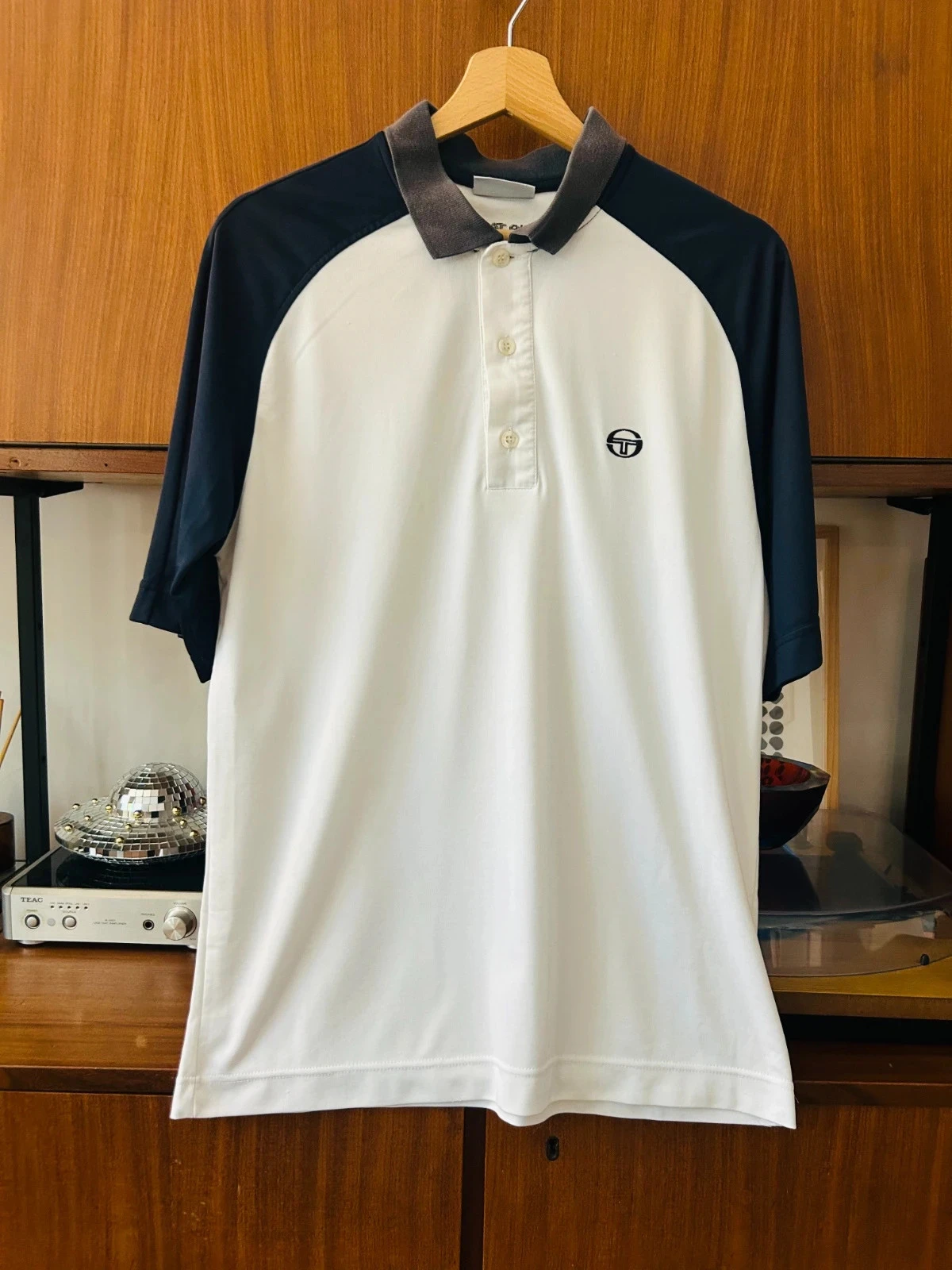 Polo chemise t-shirt chemisette Sergio Tacchini vintage 2000s y2k noir bleu blanc M 38